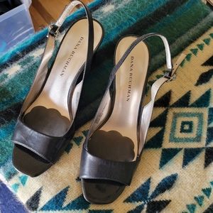 Black leather wedges slingback